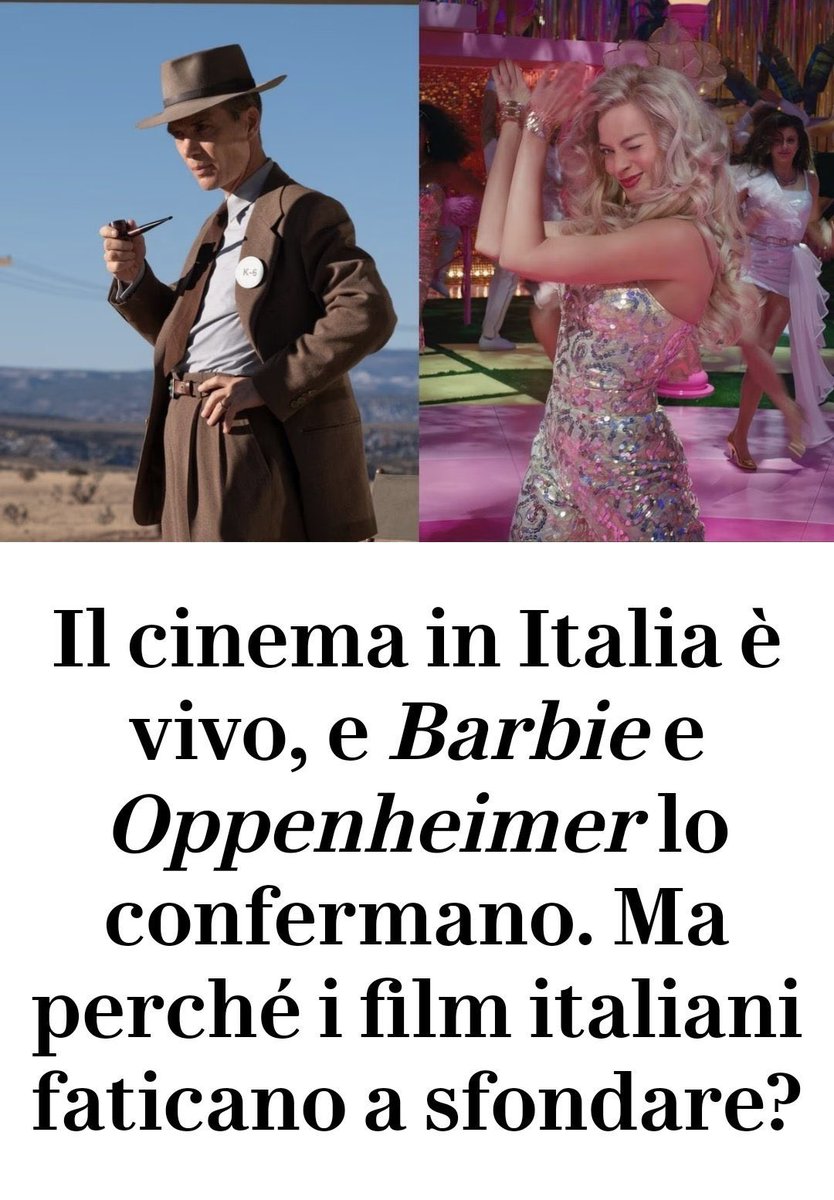 Cinema mondiale: “potremmo ripercorrere la storia dell’uomo che inventò la bomba atomica che cambió letteralmente la storia del mondo”

Cinema italiano: “sentite qui, il pesce spada sul carrello finisce nel culo di Massimo Boldi che ne pensate”