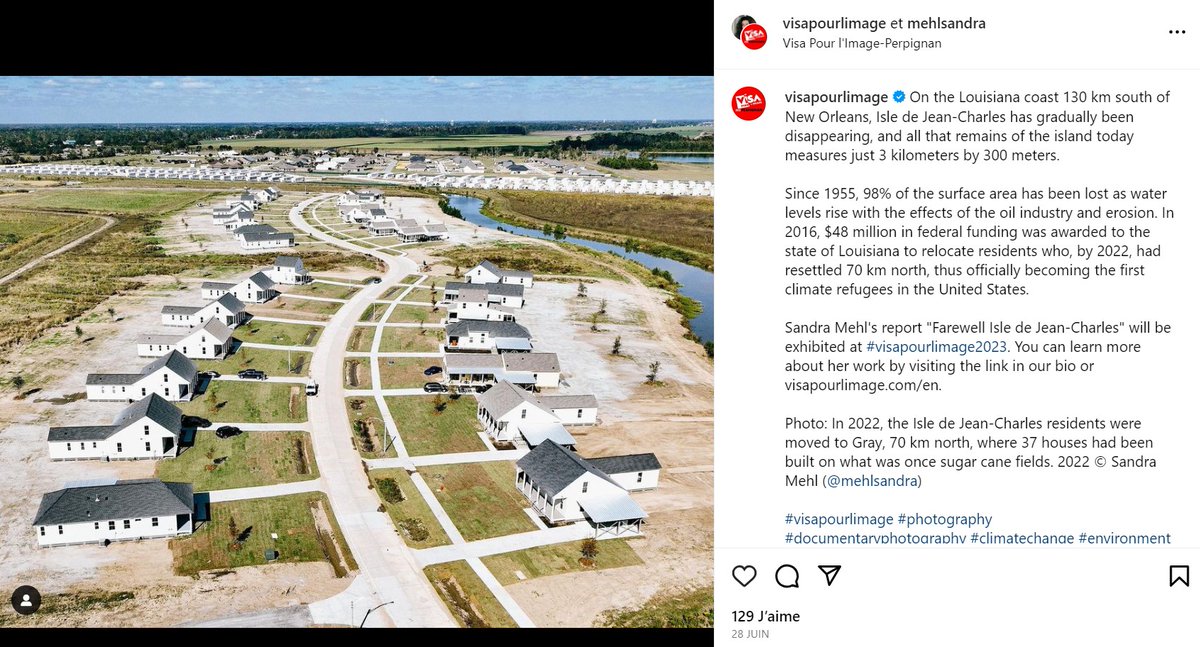 Au festival 'Visa pour l'image' qui vient de débuter, la transition climatique occupe une place majeure.
Comme le travail exposé de la📷Sandra Mehl, qui a capté depuis 7 ans l’inexorable disparition d’une île en Louisiane.
radiofrance.fr/franceculture/…