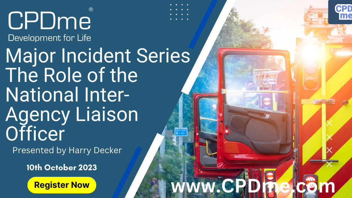 Don't miss out on the 4th webinar of the Major Incident Series presented by <a href="/HarryDecker16/">Harry Decker</a> 🚓 🚑 🚒. This will definitely be another fully booked webinar! Register now to not miss out! cpdme.com/webinar #Webinar #Free #MajorIncident #BlueLights #CPD