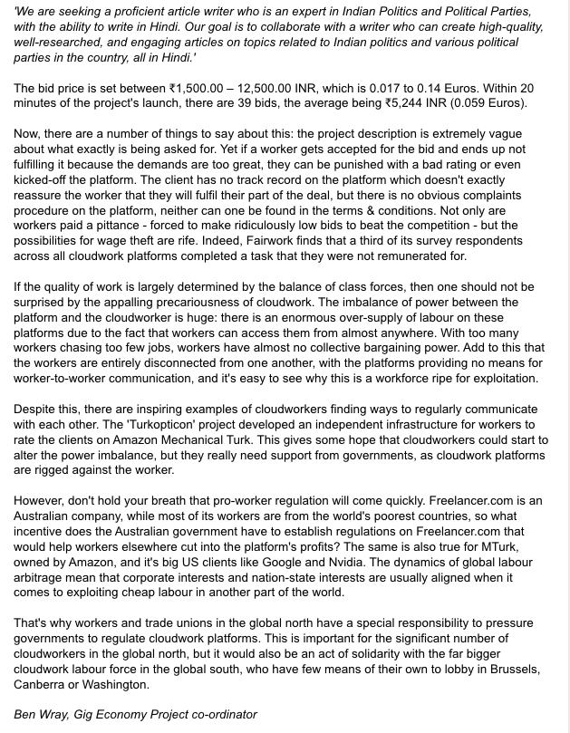 project_gig's tweet photo. The Gig Economy Project weekly newsletter is out!

This week we look at cloudwork: whether you're a microworker on MTurk or a writer on freelancer[dot]com, building worker unity in a global labour market is difficult but necessary.

Get GEP's newsletter:  https://t.co/GF8A2WaPUi https://t.co/RT8W99miEz
