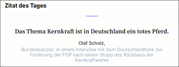 "Das Thema #Kernkraft ist (in Deutschland) ein #TotesPferd."
#Bundeskanzler #Scholz