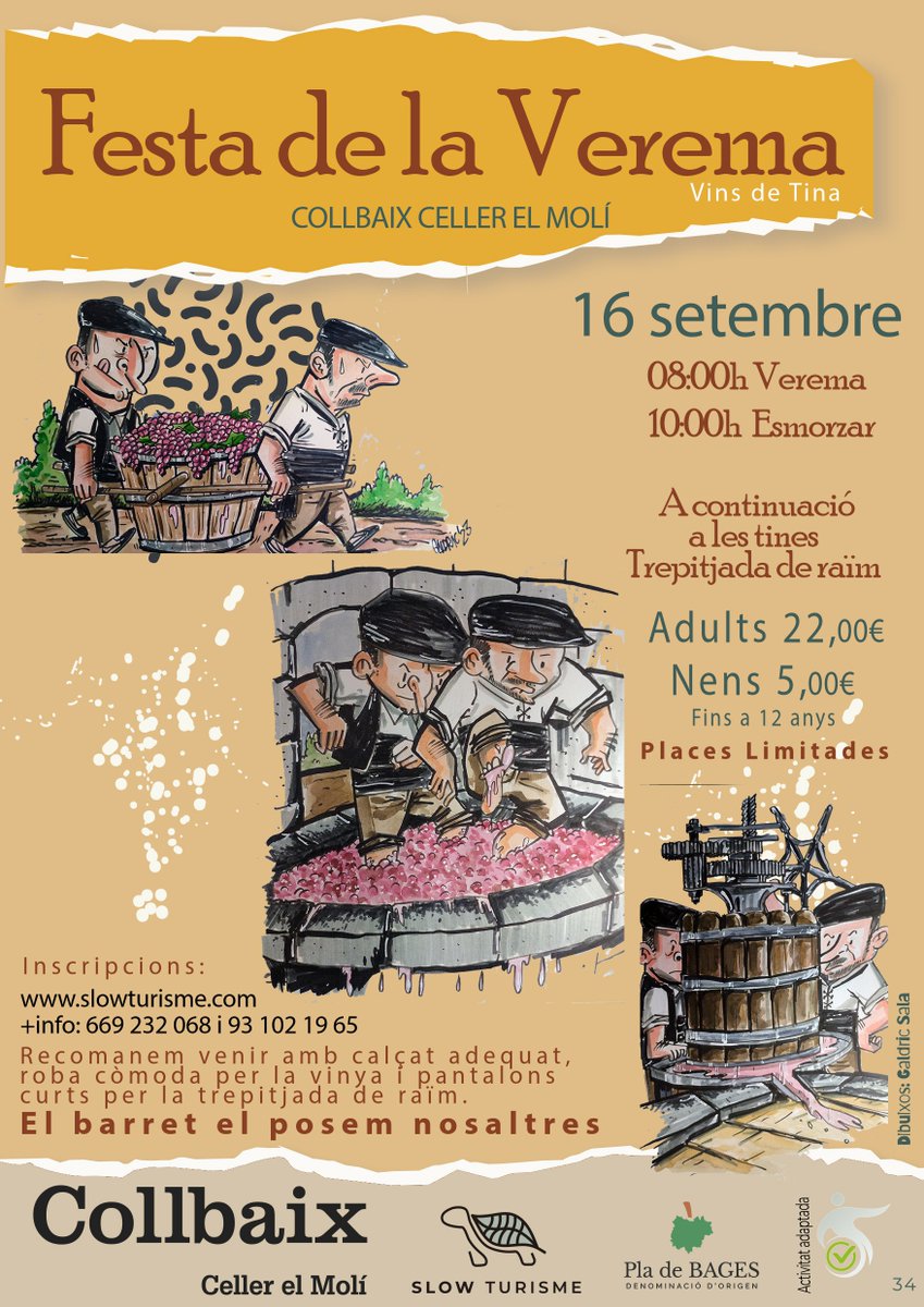Vine a la Festa de la Verema al Celler el Molí <a href="/collbaix/">Montserrat Bascompte</a> ! 

🍇 El proper 16 de setembre apropa't a la vinya per viure un matí de collida de raïm de forma tradicional, com abans....

Ah, i després farem un mos per agafar forces i fer la aixafada a les tines de pedra! 🍷