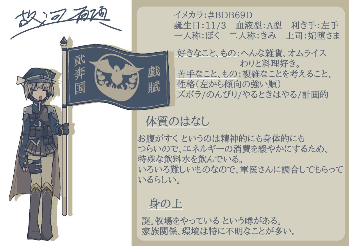 P0PEV_AnKo's tweet photo. @nkk_gf
故河 有頂、参上！
彼女の知られざるその体質とは・・・！！
#貮国劇_戯賦部下 
#貮国劇_妃堕市
したに資料がぶらさがっています https://t.co/ATlikuIlkQ