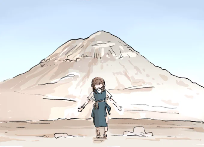 誰も近付かなくなった、昔火山で埋まった街の跡に青い服の女の子が出るという噂が流れている