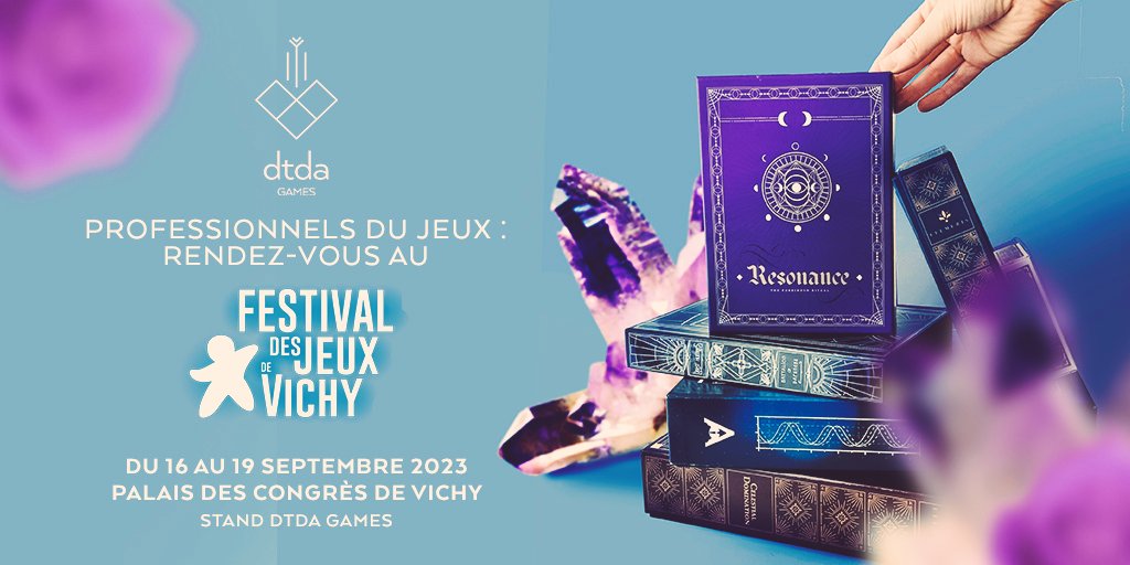 DTDA_Games's tweet photo. Nous présenterons #Resonance et toute la gamme des curiosités DTDA Games aux boutiques et autres professionnels du jeux lors du Festival des Jeux de Vichy (du 16 au 19 Sept.) !
#Efemeris #Apogee #LightHunters
#festivaldesjeuxdevichy #FestivalDesJeuxVichy #Vichy #JeuxVichy2023 https://t.co/elx1HFuo3S