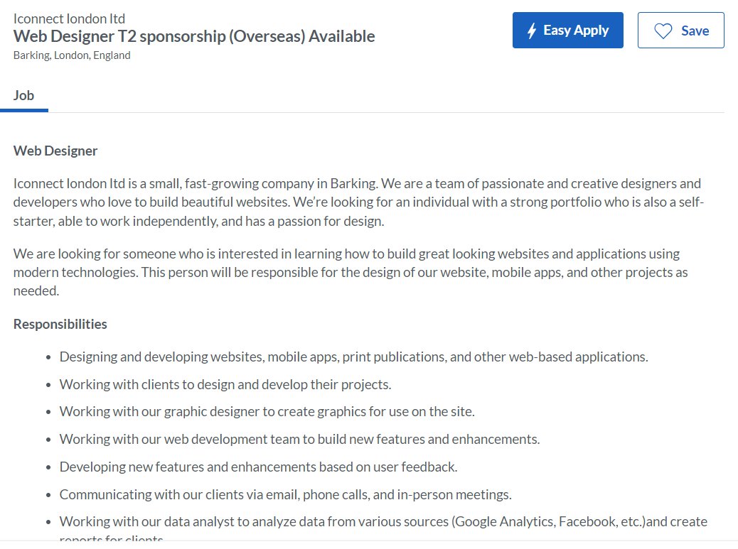 #JOBALERT If you can’t apply, Please share, someone may need it on your timeline              

UK Visa Sponsorship Available          
Web Designer
Up to £23,000 per annum 
United Kingdom

glassdoor.com/job-listing/we…