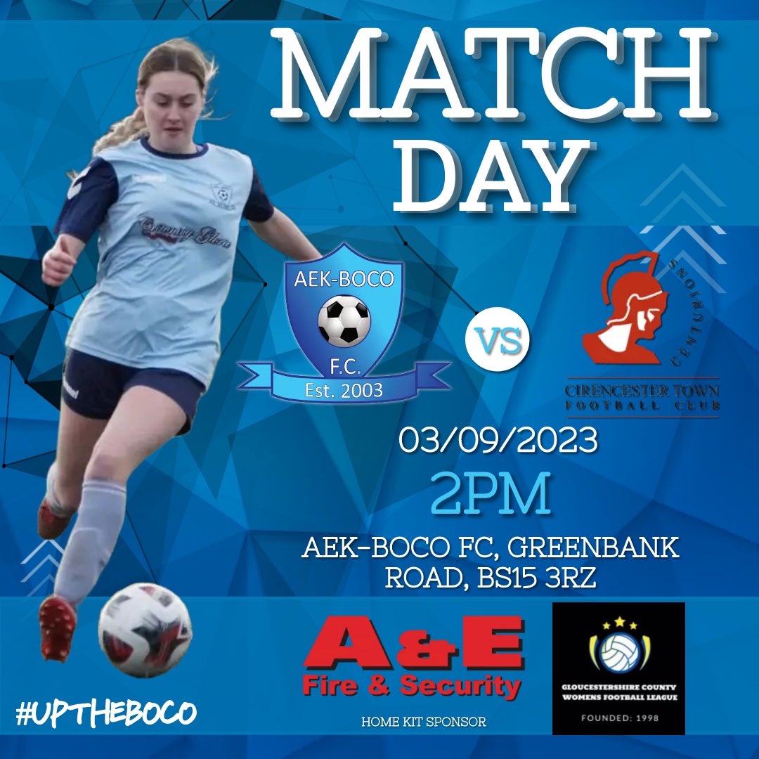 aekbocoladiesfc's tweet photo. IT’S MATCH DAY ⚽️ 

Both teams in action, kicking off their 23/24 @swwfl &amp; @GCWFL league campaigns ⚽️ 

Firsts take on @DownendFlyersFC with our Reserves hosting @TownCirencester 👌🏻 

📍 AEK-BOCO FC 
🎟️ £2 (U16s FREE) first team game only 
🕑 2pm KO 

#uptheboco https://t.co/D562gWaUyK