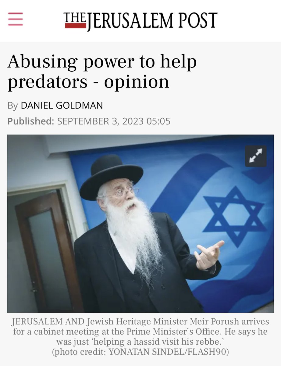 goldman1007's tweet photo. My latest column for @Jerusalem_Post. Sexual predators use their authority and power to prey on their victims. Power is also abused by those who protect them. https://t.co/9QZR4ad20E
