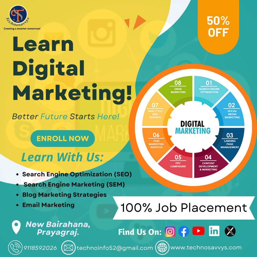 Learn Digital marketing 
100% job assistance 

#learndigitalmarketing #digitalmarketing #digital #joborientedcourses #Technosavvys #technology #techno