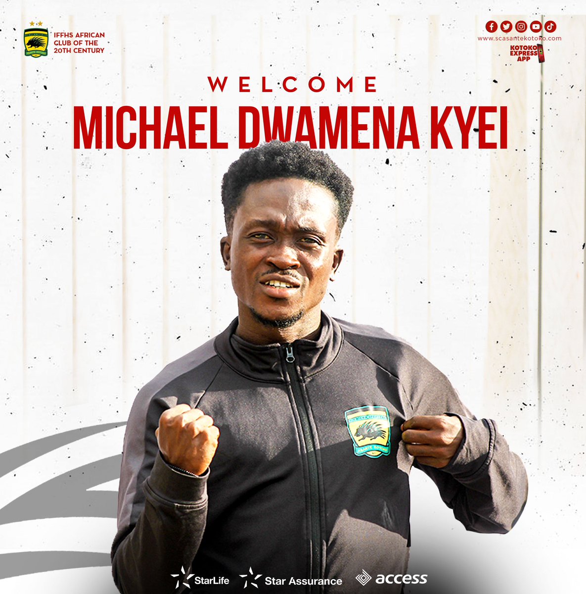 AsanteKotoko_SC's tweet photo. We’re pleased to confirm the signing of defensive midfielder Micheal Dwamena Kyei from WAFA on a three-year deal, after completing a mandatory medical examination.
Dwamena is a WARRIOR 👊🏽
#AKSC #Fabucensus
#TimetoProsperAgain https://t.co/6SLrUmu4NE