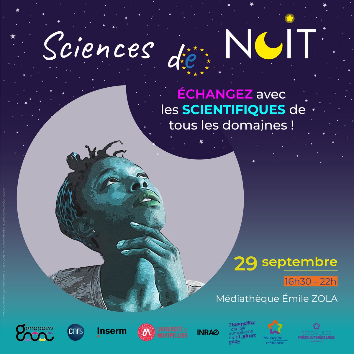 ▶️🤩SAVE THE DATE🤩◀️
Sciences de Nuit ! Venez découvrir et échanger avec les acteurs de la recherche de Montpellier ! Plus d’infos sur : genopolys.fr
<a href="/Eye_INM/">Eye_INM</a>
<a href="/CNRS_OccitaniE/">CNRS Occitanie Est</a>
<a href="/InsermOccMed/">Inserm Occitanie Méditerranée</a>
<a href="/umontpellier/">Université de Montpellier</a>
@INRAE_OCC_MPL
<a href="/Montpellier3m/">Montpellier Métropole</a>