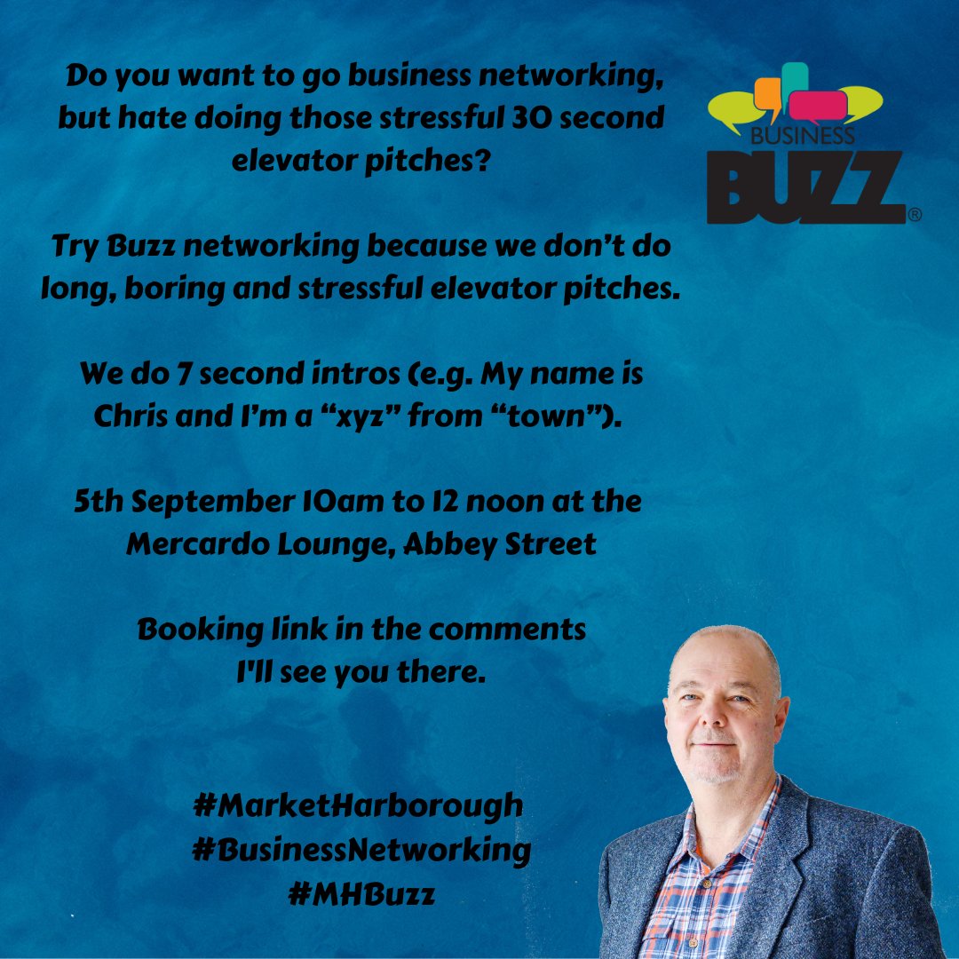 theantivirusguy's tweet photo. Do you want to go business networking, but hate doing those stressful 30 second elevator pitches?

Try Buzz networking because we don’t do long, boring and stressful elevator pitches

We do 7 second intros; e.g. name, profession, and town

https://t.co/xGqGI498LP

#MHBuzz https://t.co/za3vnvE16Y