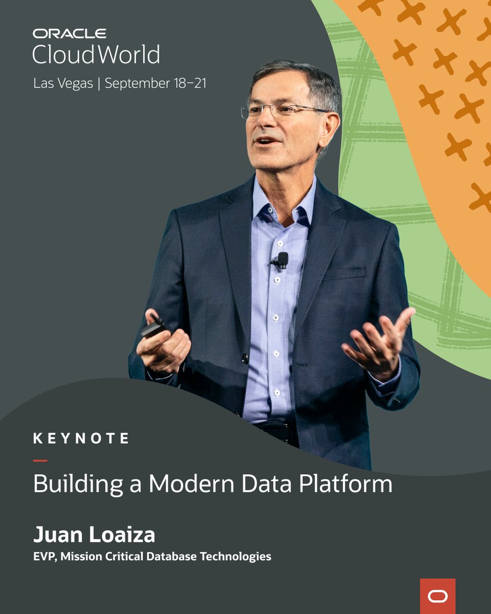dzwright's tweet image. Juan Loaiza will explain how you can access and manage the data you need with ease during his keynote at #CloudWorld. Register now: social.ora.cl/6012PvifG