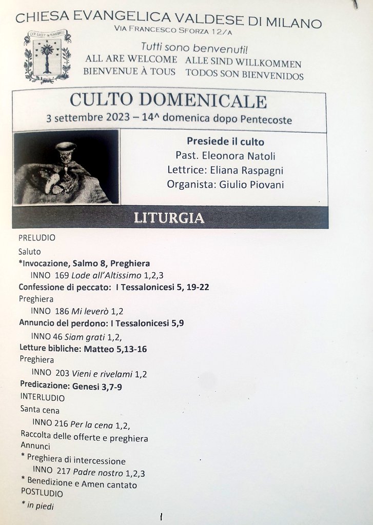 Il culto domenicale di oggi #3settembre (con Santa Cena) è presieduto dalla pastora Eleonora Natoli, che predica su Genesi 3, 7-9 e fa un interessante raffronto tra le coscienze di Adamo ed Eva e quelle di chi è pronto a giudicare gli altri, spesso colpevolizzando le vittime.