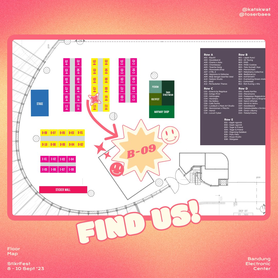 toserbaes's tweet photo. Catch us and our friends from KATSKWAT! at STIKRFEST where we’ll be making it rain with our stickers!
Visit us at booth B-09, Istana BEC, Bandung!
From the 7th to 10th September (Fri-Sun)
#stickrfest #salamtempel https://t.co/Eqo6mH3n0X