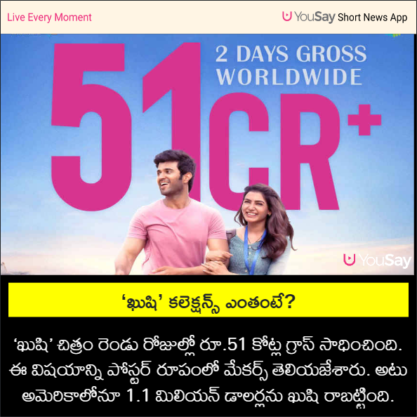 yousaytv's tweet photo. ‘ఖుషి’ కలెక్షన్స్ ఎంతంటే?
#KushiforFamilies #KushiMovie #VijayDeveakonda #SamanthaRuthPrabhu #Tollywoo #YouSay https://t.co/qXqWdlF9Kv