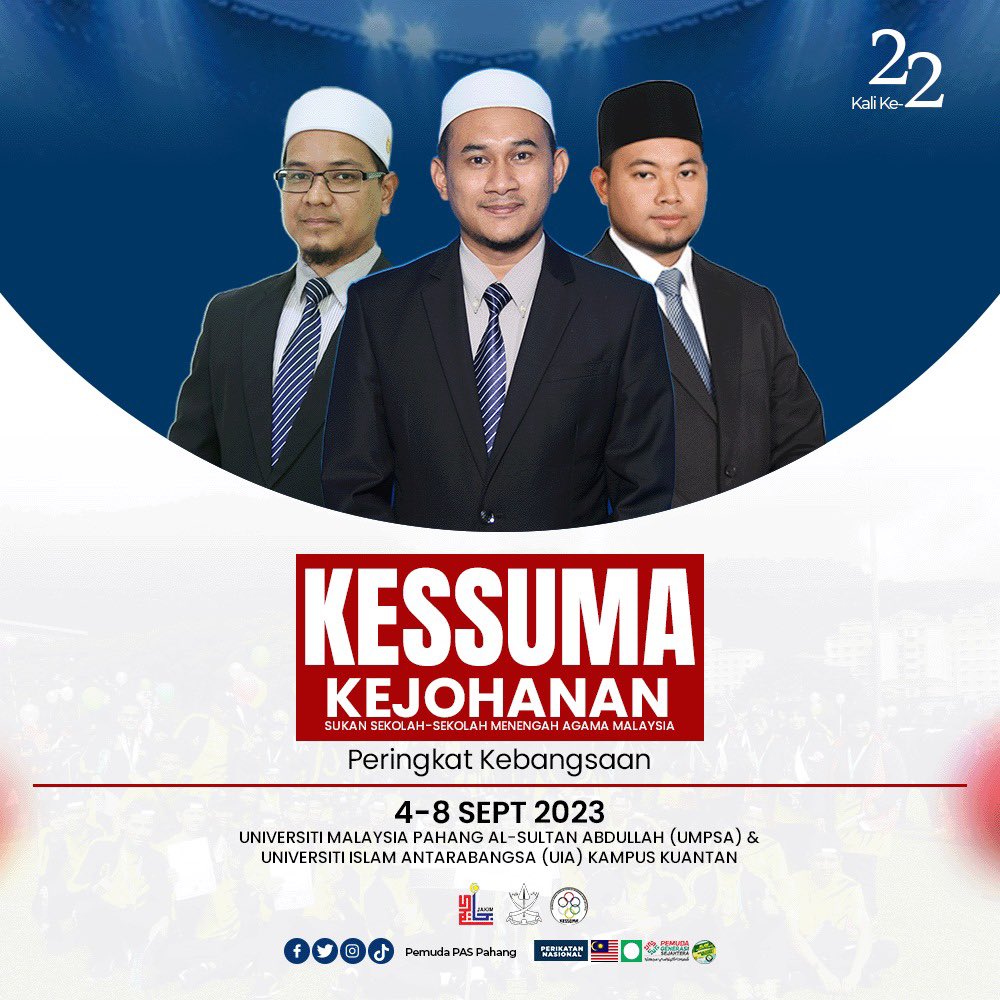 pas_pahang's tweet photo. Selamat datang ke negeri Pahang para atlet Kejohanan Sukan Sekolah-Sekolah Menengah Agama Malaysia Peringkat Kebangsaan Kali ke-22 Tahun 2023 (KESSUMA).

Selamat berentap dalam kategori masing-masing untuk merebut kemenangan dalam acara masing-masing. https://t.co/pyPELnxi9l