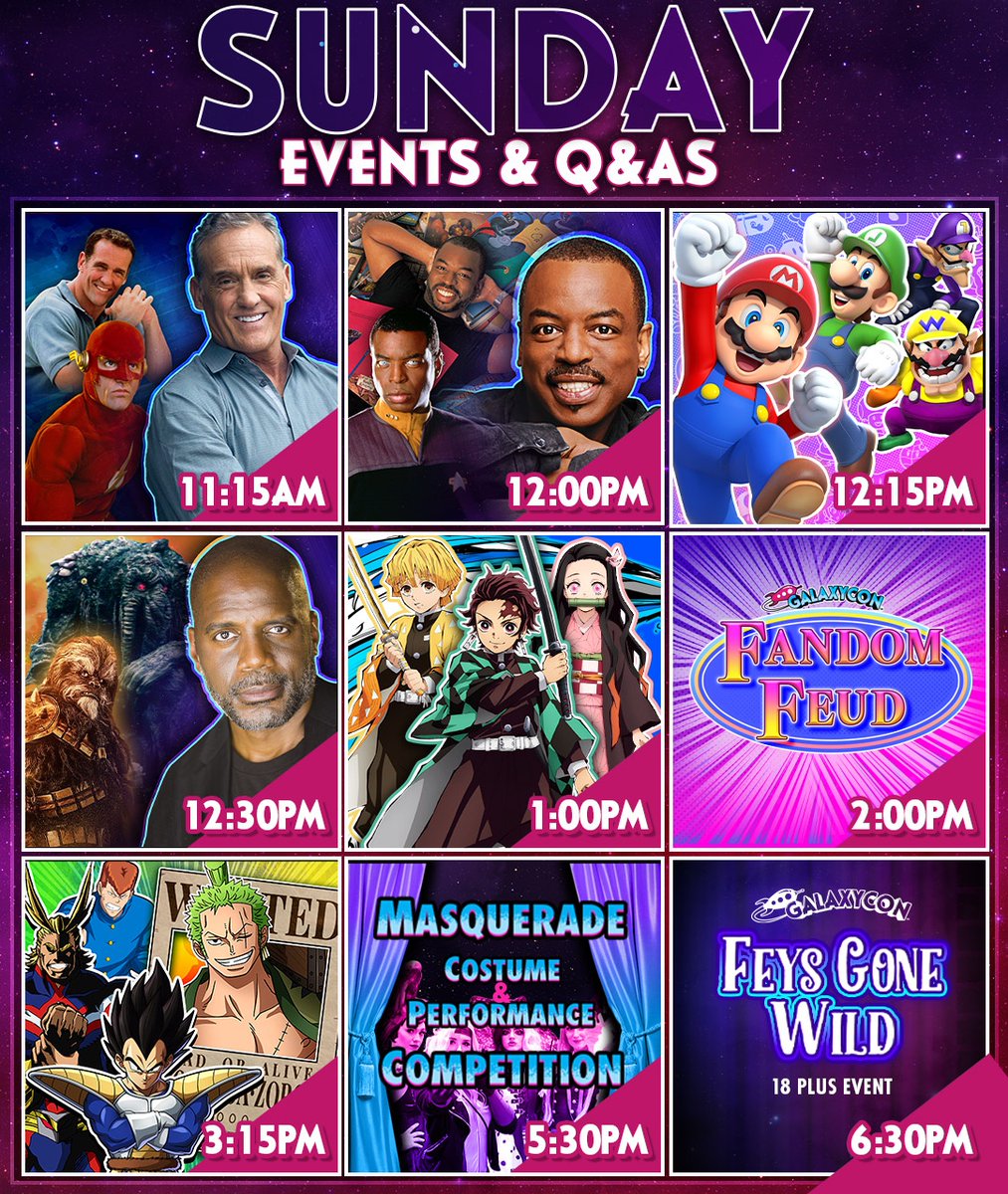 Austin, it’s our last day – come out and play! Don’t miss Sunday’s Q&amp;As, panels, comedy shows, costume contests, and more! Make this last day count at GalaxyCon Austin!

View Sunday’s schedule: galaxycon.info/scheduleatxtw

#GalaxyCon #GalaxyConAustin