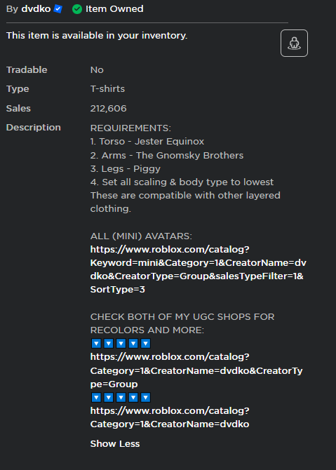 dvdko_'s tweet photo. Ever since I published my Catalog Avatar Creator store last month, "Protopoly" has been actively copying, price-cutting, and mass-uploading my Mini Plushie LC without my consent due to its popularity. I've been keeping this private, hoping to get it situated by myself and (1) https://t.co/Y0Pg0itG1y