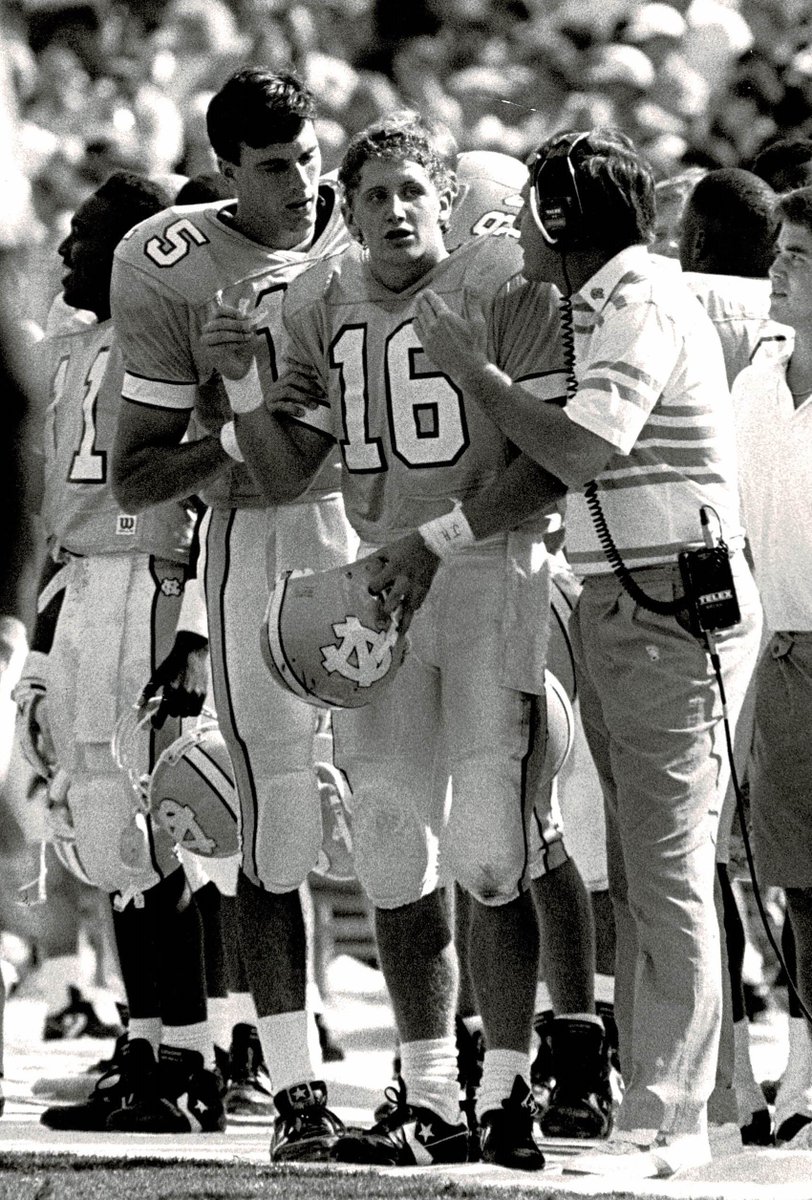 Remarkable accomplishment for <a href="/CoachMackBrown/">Mack Brown</a>, notching 100 wins at two schools, only coach in history to do so ... from game action with Jason Stanicek in 1991 to pre-game with Sam Howell Saturday night.