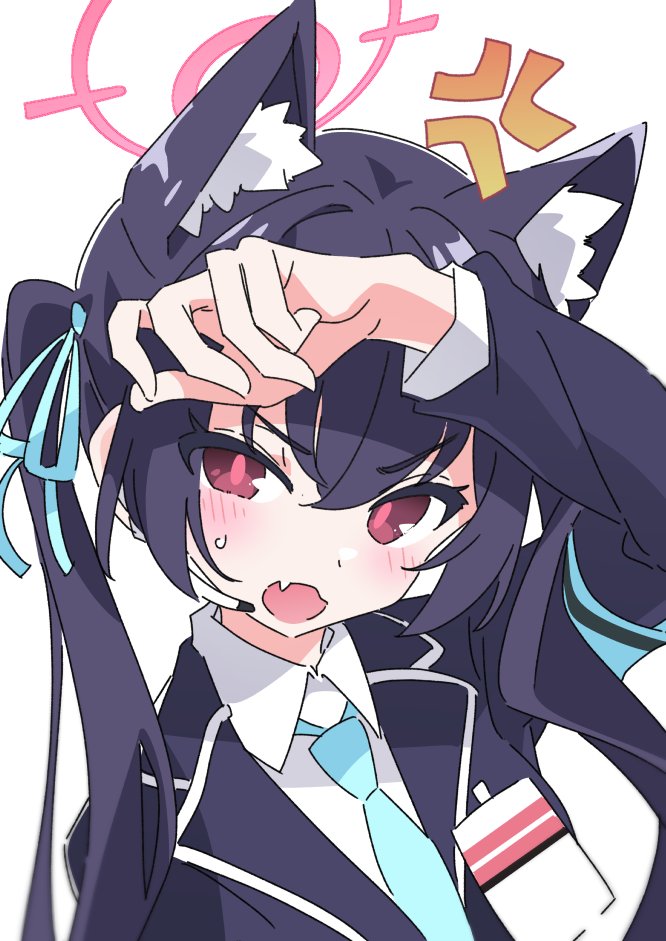 1girl animal ears solo black hair red eyes animal ear fluff twintails  illustration images