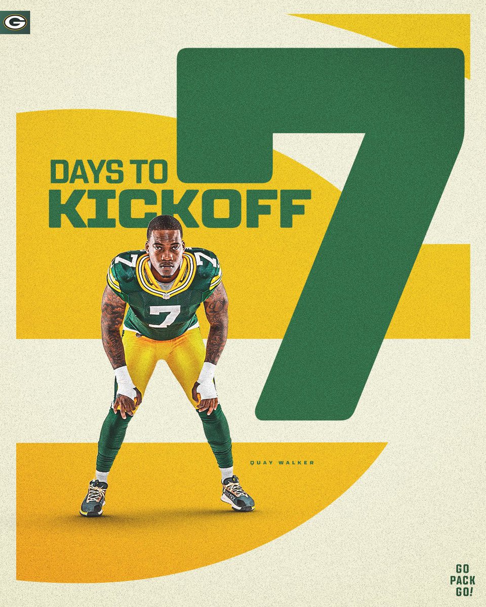 packers's tweet photo. 7️⃣ DAYS AWAY. 

#GoPackGo https://t.co/LlQnmnvMqC