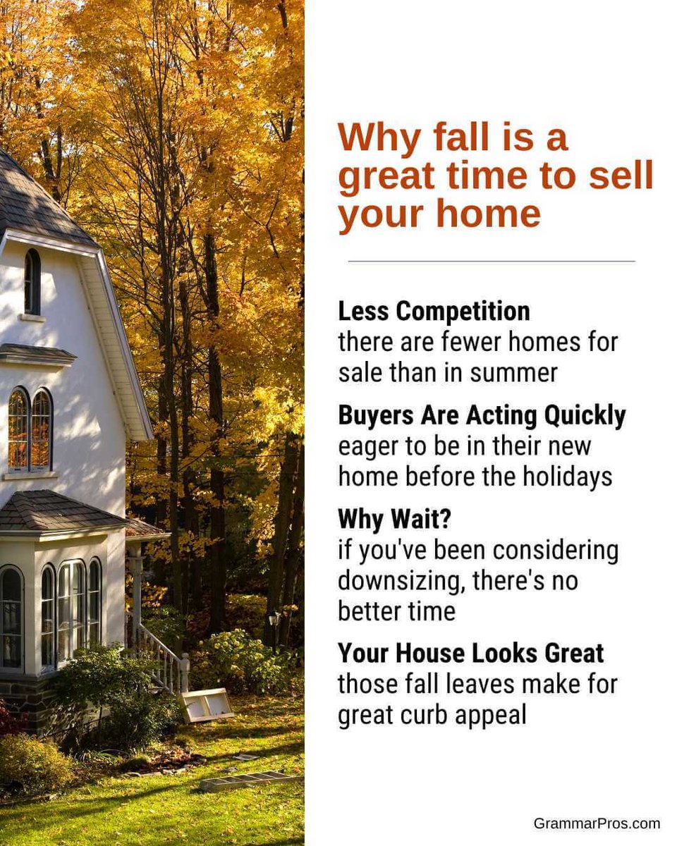 SellingtheMtns's tweet image. 🍂🍁Fall is a great time to sell your home! Give me a call and let’s discuss your options.
#sellingyourhome #sellingyourhometips #sellingprocess #homesellertips #grammarpros #homeownershipgoals #downsizing #realestatetips #bhhsgreatsmokysrealty