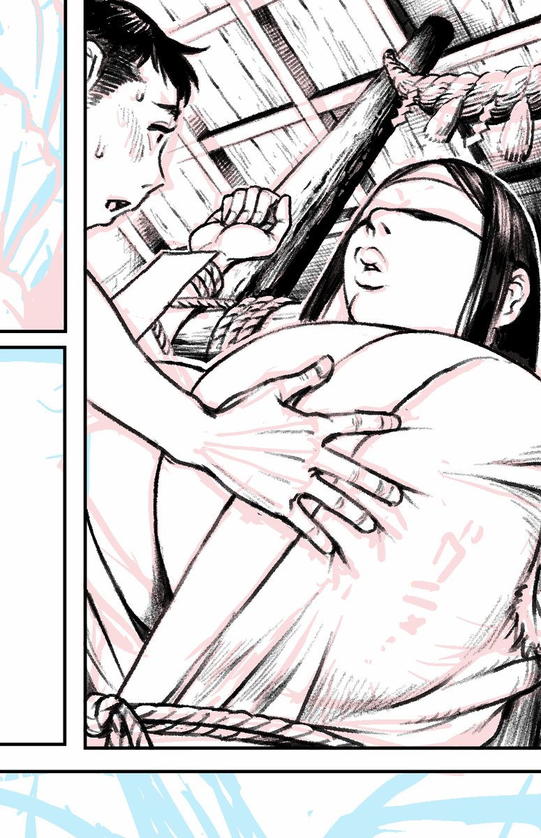 ネームの段階では絵が浮かばなかったのか、反応を伺いつつ胸を触るとだけしか描いてなくて、それを1コマで見せるという過去の自分からの無茶ぶりを何とかクリア。 