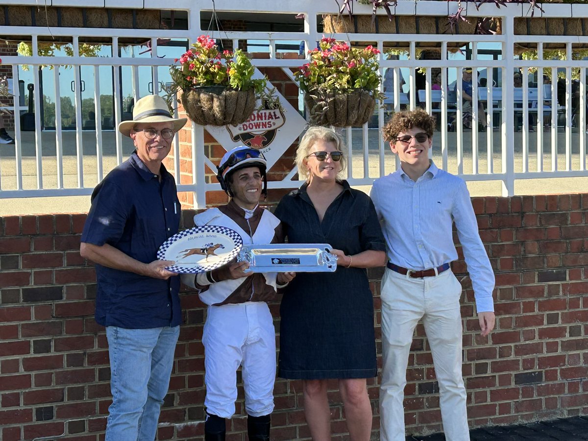 DrJeffTanner's tweet photo. As a Commissioner of horse racing, I got to give Jevian Toledo a plate for winning the Jamestown Stakes at Colonial Downs yesterday, along with Chair of the Commission, Stephanie Nixon. https://t.co/7F3EKAsrRI