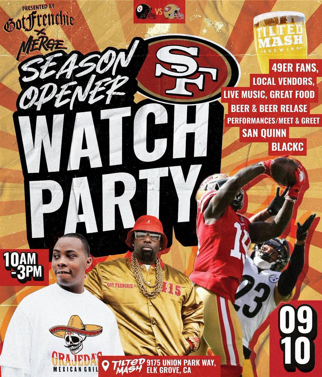 gotfrenchie's tweet photo. 🗓️Come out September 10th (Sunday) @TiltedMash Watch Party! 🏈 
 
@RBLPosse Black C and San Quinn will be performing 🎶

A ton of Vendors, DJ, Games and New Beer Release!🍺

FREE EVENT by #GotFrenchie🐶

Please spread the word and bring all your friends and family to enjoy! 🫶 https://t.co/JtvtqNRes6