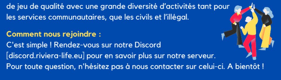 Riviera_Life's tweet photo. 5/5 👉 Notre Discord : https://t.co/OekL7GKRrd https://t.co/ezdo2SSLEn