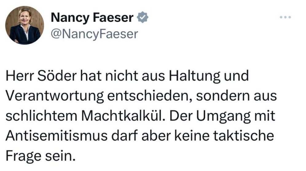 reitschuster's tweet photo. Sagt die SPD-Ministerin, die im vermeintlichen Kampf gegen Rechts in Dauerschleife Nationalsozialismus und Antisemitismus instrumentalisiert und damit verharmlost. Und die mit GdP-Vize Sven Hüber einen Politoffizier der DDR-Grenztruppen in der Bundespolizei beschäftigt, förder und freundschaftlich duzt. Wenn Doppelmoral Hitze liefern würde, bräuchte wir keine Heizungen mehr.