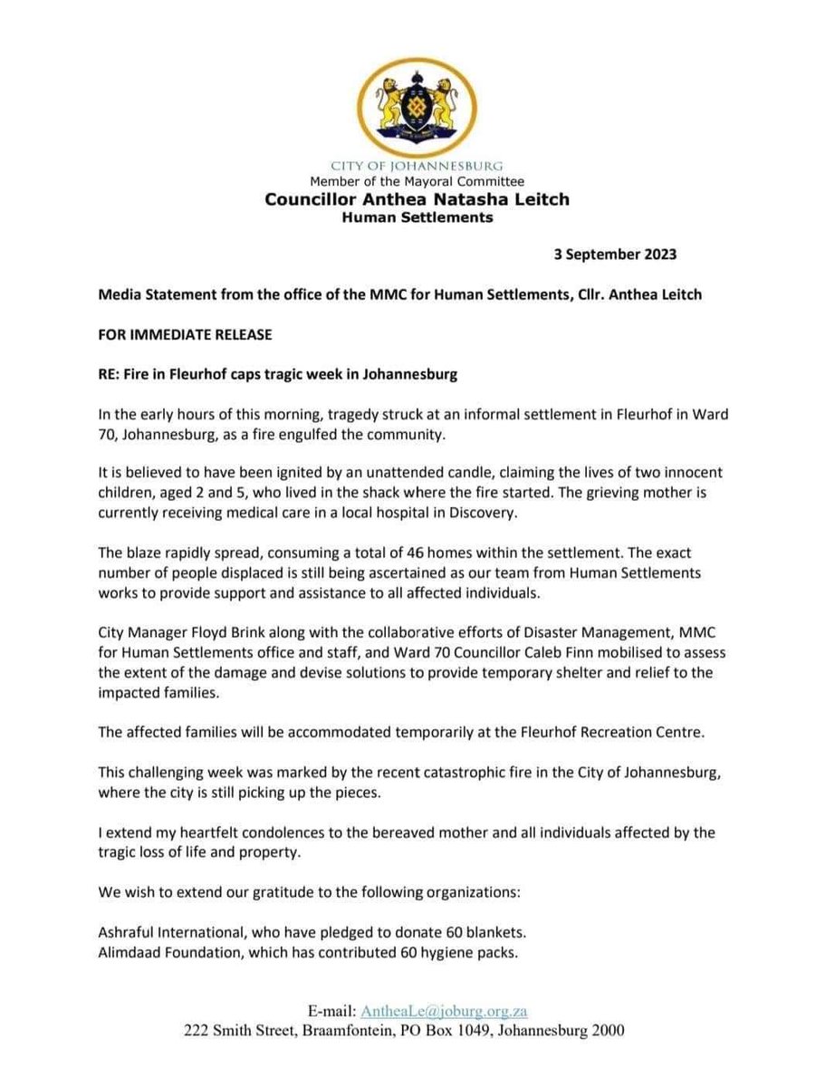 City of Joburg Human Settlements Department tweet media