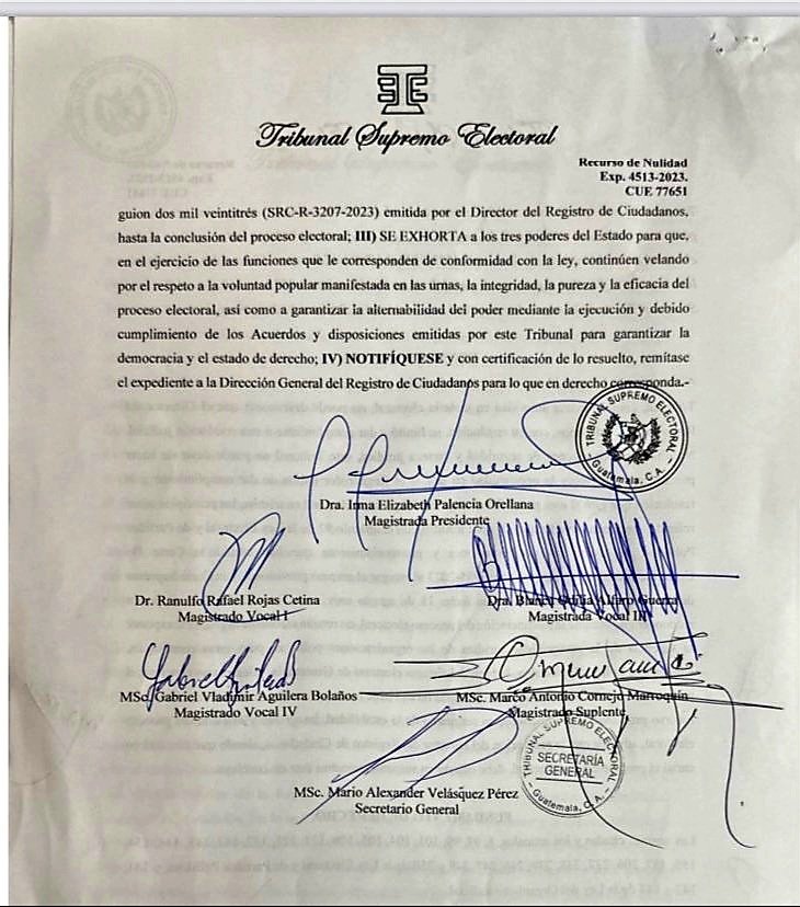 ghuezo's tweet photo. 🇬🇹
El Tribunal Supremo Electoral (TSE) revoca resolución del Registro de Ciudadanos, que había suspendido provisionalmente al partido Movimiento Semilla.

Domingo 3 de septiembre 2023. https://t.co/JyCbGB9s1F