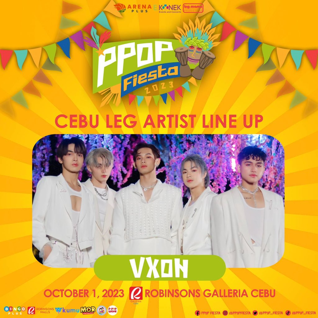 PPOP_Fiesta's tweet photo. Keeping the stage on FIYAAH, the Monsters of PPOP is coming to join us. See the VXON live at the PPOP Fiesta stage in Cebu 👁️

Dali ug magkuyog ta maki-Fiesta karong Oct 1 sa Robinsons Galleria Cebu

Get your tickets at https://t.co/EoA8TLhKlH

#PPOPFiestaTour2023
#PPOPFiestaCebu https://t.co/K63tqSSev5
