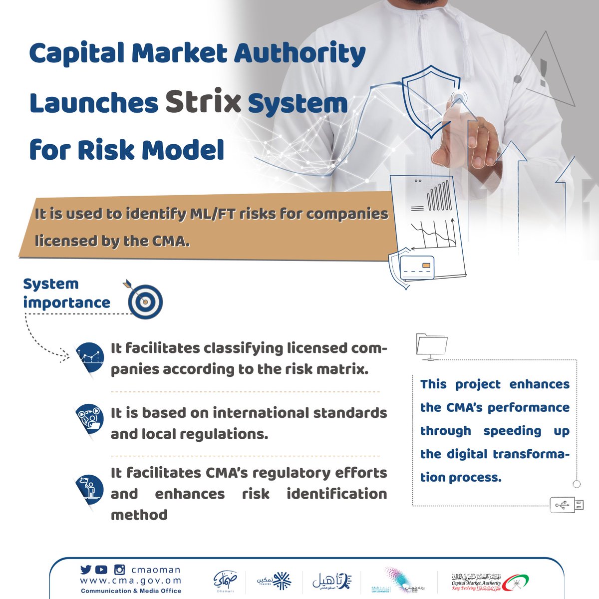 🔹 تدشن الهيئة نظام جديد معني ببناء و تحليل مصفوفة المخاطر Strix

🔹 CMA lunches new system  for risk model _ Strix
