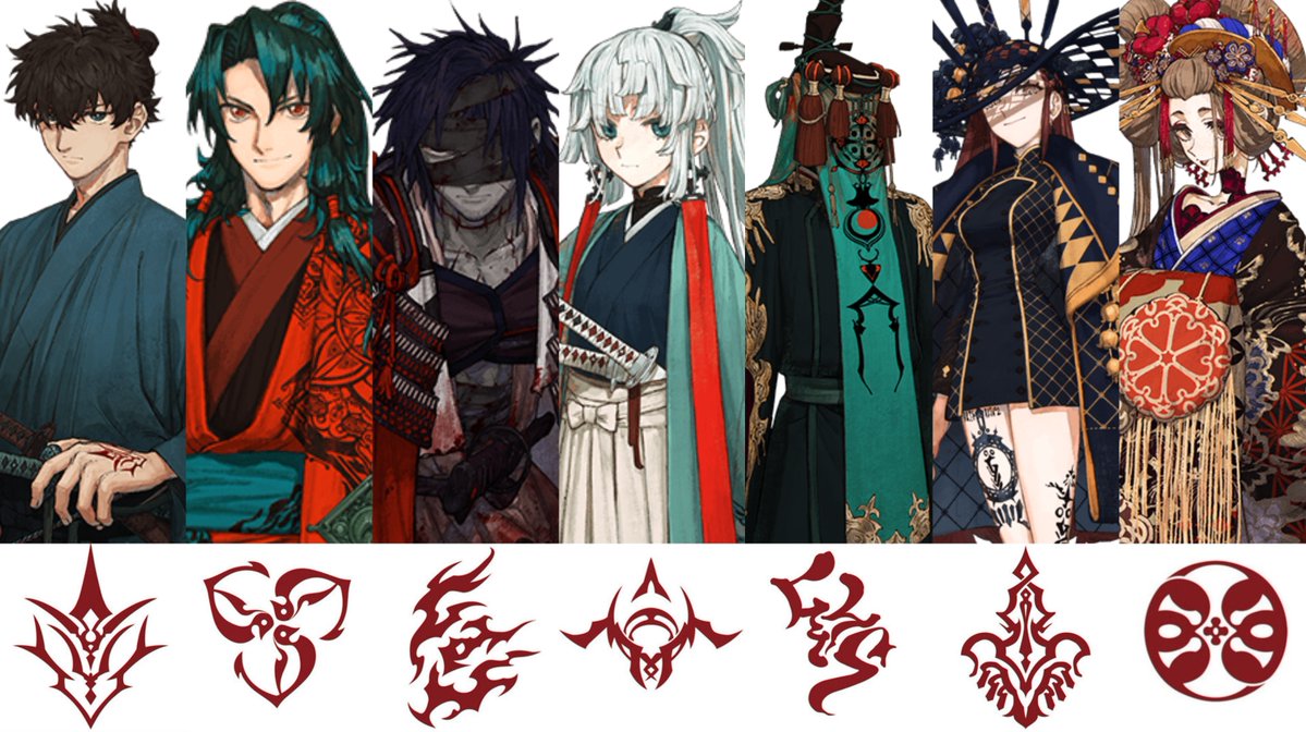 JQ on X: The seven Fate Samurai Remnant master and their command seals  design  / X