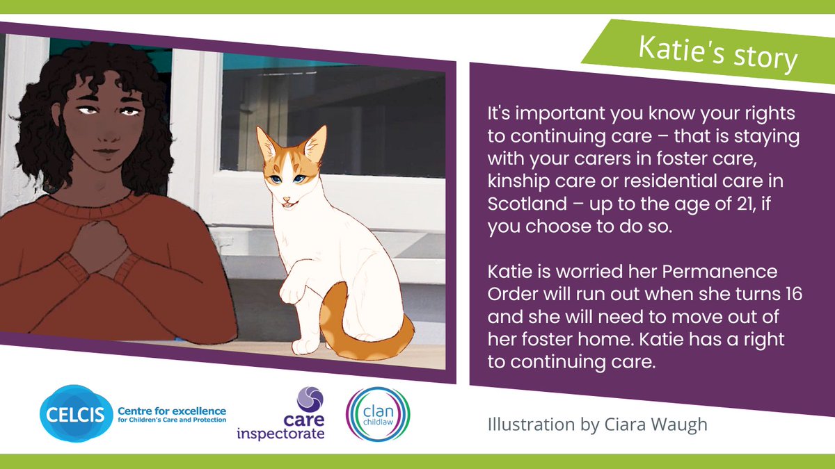 CELCIStweets's tweet photo. Katie is almost 16 and has lived with foster carers on a Permanence Order for seven years. She's just been told that her Order will 'run out' and is worried and confused. Find out about Katie's rights in these new information materials: https://t.co/Itp2x5Fv74 #fostercare https://t.co/dy0ipR3lbV