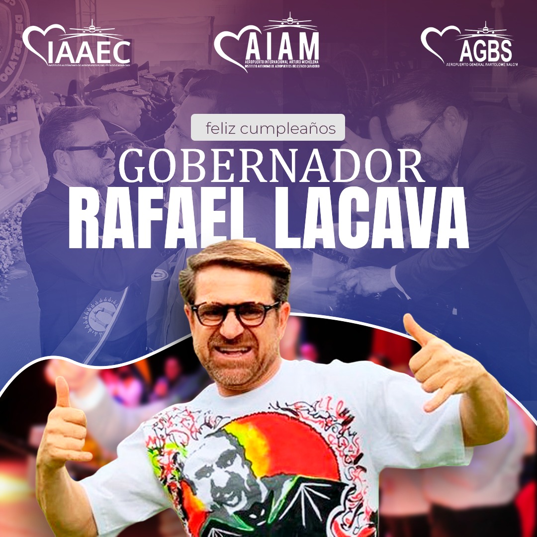 Desde el Instituto Autónomo de Aeropuertos del estado Carabobo mandamos nuestras más sinceras felicitaciones al gobernador del estado Carabobo @lacava10oficial en su cumpleaños número 55 🎉🥳

¡Feliz cumpleaños!

#AeropuertosCarabobo #LacavaTrabajaParaTi #cumpleaños #Gobernador