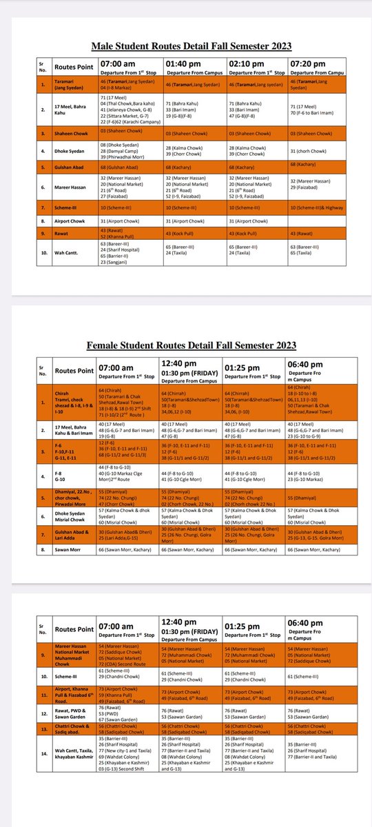 IiuiEvents's tweet photo. Transport schedule of iiui for student during fall semester 2023 https://t.co/YxuRtZvM6G