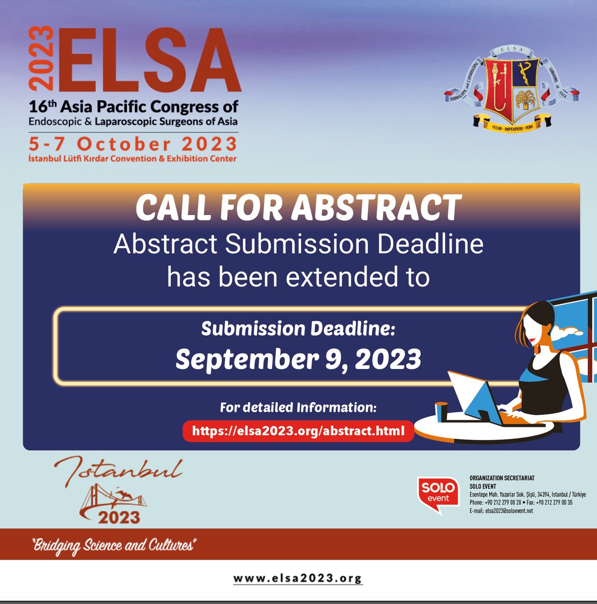 We are waiting for your Abstract!

elsa2023.org/abstract.html

#elsa #elsa2023 #elsasociety #soloevent #endoscopy #laparoscopy #surgery #generalsurgeon #abstract #submission #presentation #istanbul #asia #pacific #türkiye <a href="/mahirozmen/">Prof Dr M Mahir Ozmen</a>