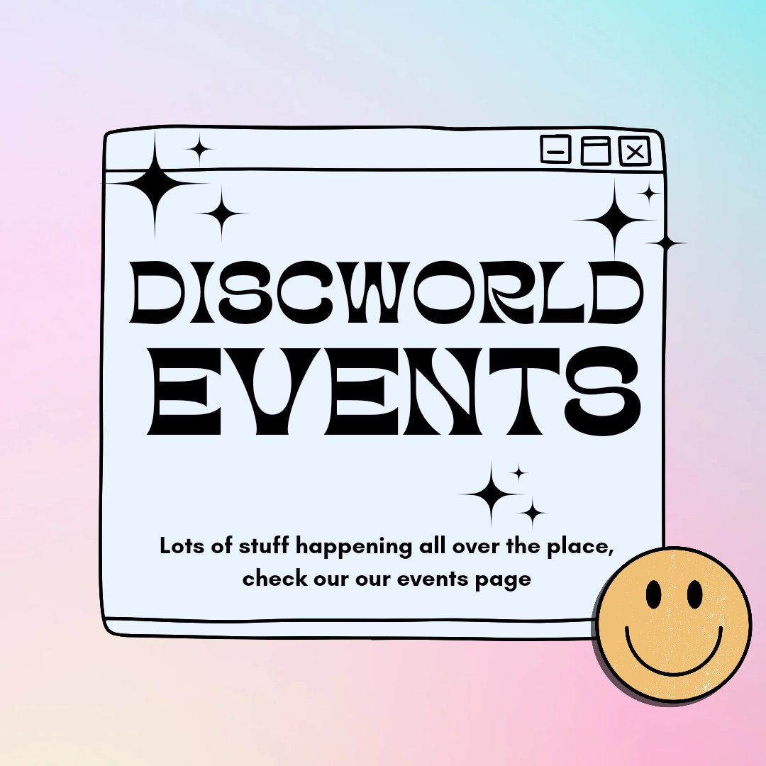 dwmoook's tweet image. There is a truck load of Discworld events happening all over the place over the next couple of months.  Check out where over at discworldmonthly.co.uk/events

Which includes events with
@terryandrob @rhipratchett @GabrielleKent @neilhimself