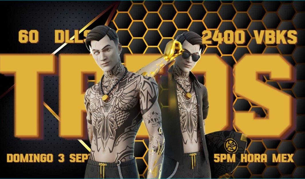 💰60 DLLS &amp; 2400 VBKS💰
🔴Requisitos 
✅️Seguirme <a href="/CHAPO_FN1/">CHAPO FN</a> 
✅️Seguirme twitch.tv/chapo_fn 
✅️LIKE &amp; RT 
✅️MENCIONAR A TU TRIO
Domingo 3 Sept OJOOOOOOOOO 👀 6PM HORA MEX 
Transmitido: twitch.tv/chapo_fn