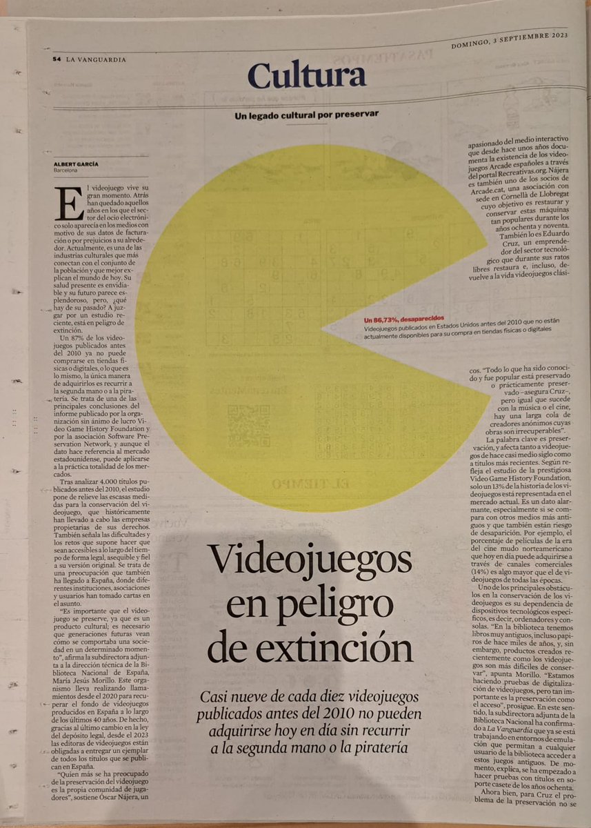 ArcadesCat's tweet photo. Fantástico reportaje de @AlbertGarlo en @LaVanguardia sobre la preservación de videojuegos, una de nuestras señas de identidad, y para que el han contado con la sabiduría de nuestros socios #SomARCADE https://t.co/2tUkePvwiC https://t.co/hTYmBQEqIW