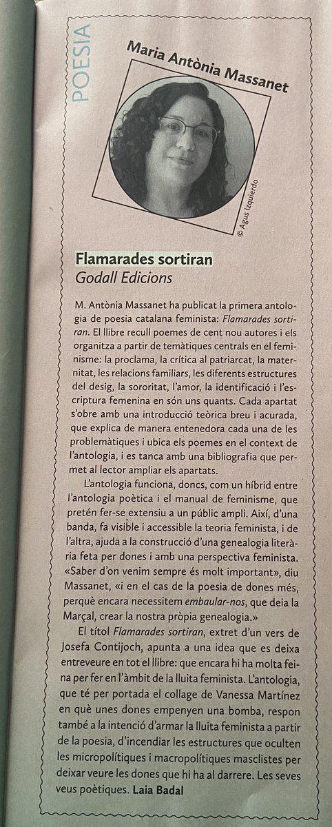 antoniamassanet's tweet photo. La @re_menor_sisena  ha fet una ressenya de l’antologia Flamarades sortiran @GodallEdicions a la revista de @LaSetmana del Llibre en Català, feta per @nuvol_com https://t.co/hQn9RQ85Ct