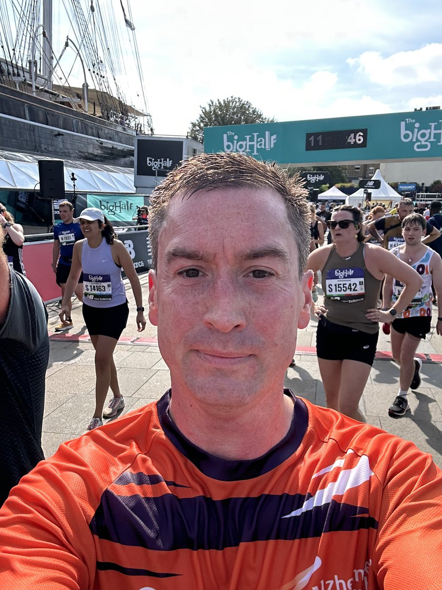 guywalker's tweet photo. Absolutely delighted to finish the @OfficialBigHalf in 1hr 54min knocking 3 minutes off my half marathon pb! It was hot! A cup of ice at mile 9 and a hose down from firefighters really helped! https://t.co/tfcaBsyyzB