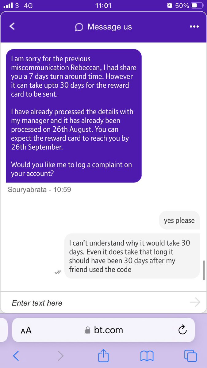 Nicholsbex's tweet photo. @bt_uk Feel like I’m being fobbed off! Referred a friend and was promised an Amazon voucher for both. Crickets. My friend chased and was finally given hers. I chased and was told 7 days. Nothing. Now it’s apparently 30 days. Did anyone actually get the voucher without chasing? https://t.co/z2PxfCiRWg