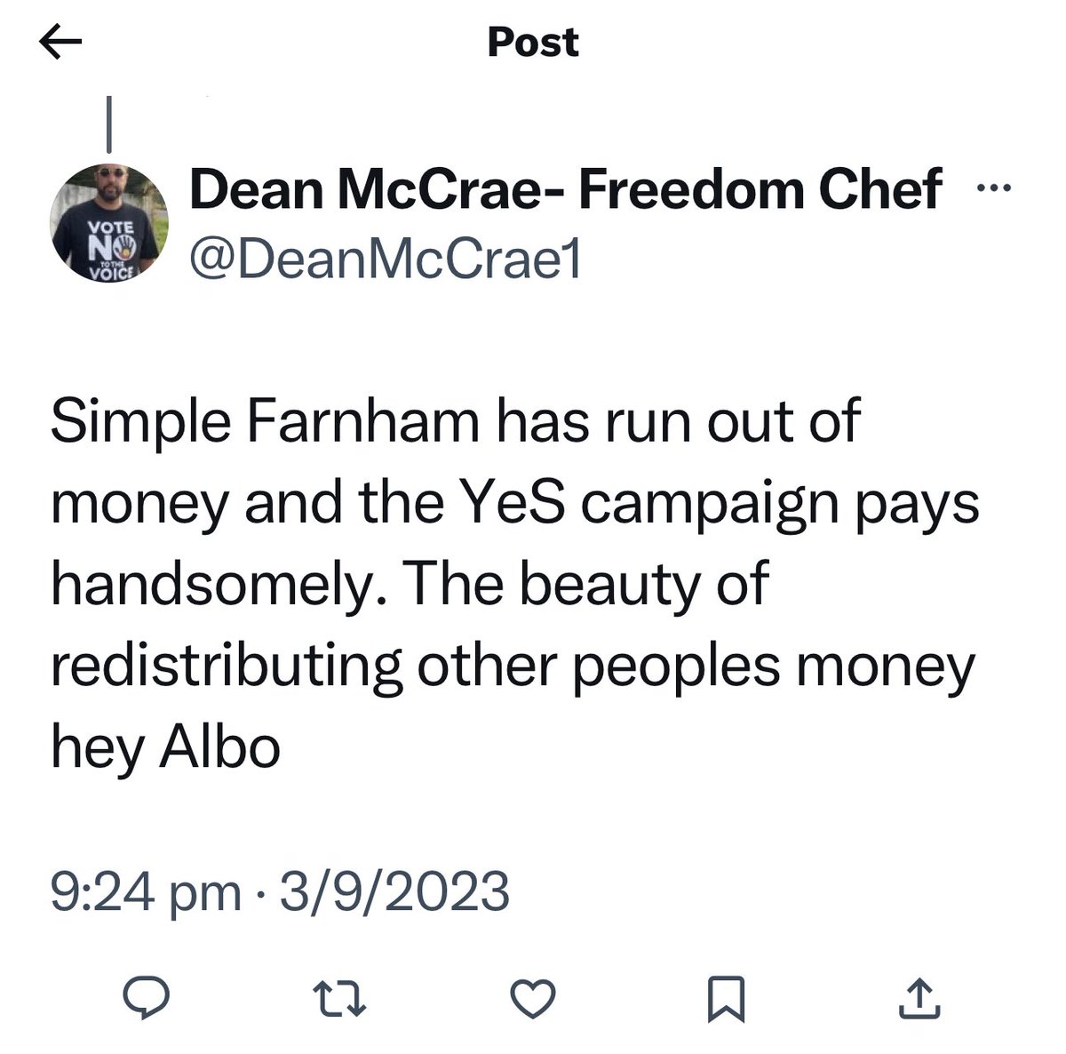Fyi John Farnham gifted the song Your the Voice to the Yes campaign 
He received ZERO MONEY or any other form of payment 

So this 👇 is a COMPLETE LIE
