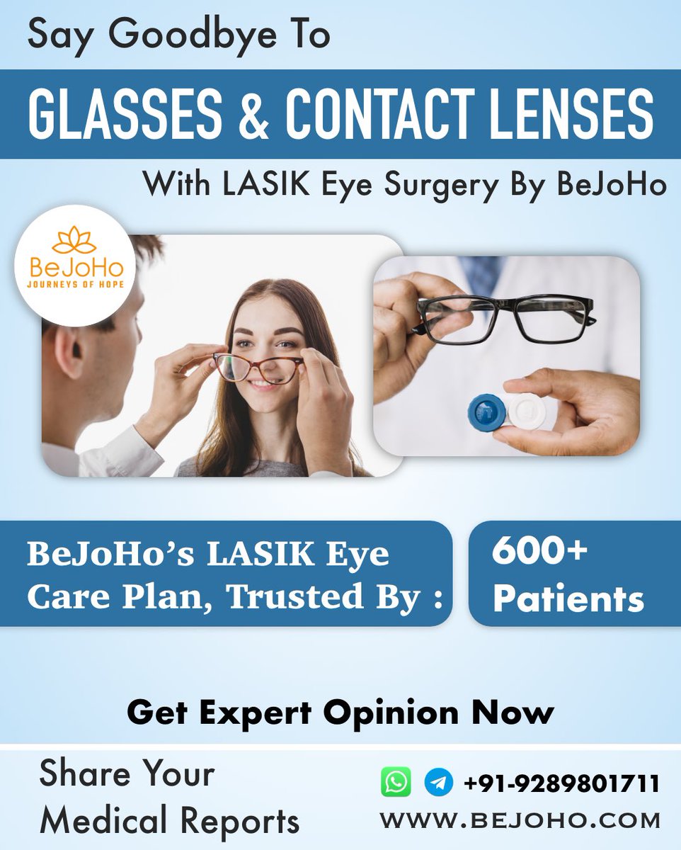 No more glasses with BeJoHo’S LASIK eye care plan. Call for free opinion on +91 9289801711 or write to us : bejohowithus@gmail.com
#lasiksurgery #lasik #lasikeyesurgery #lasikindelhi #lasikinindia #bestlasiksurgeon #bestlasikcentre #bejohocare