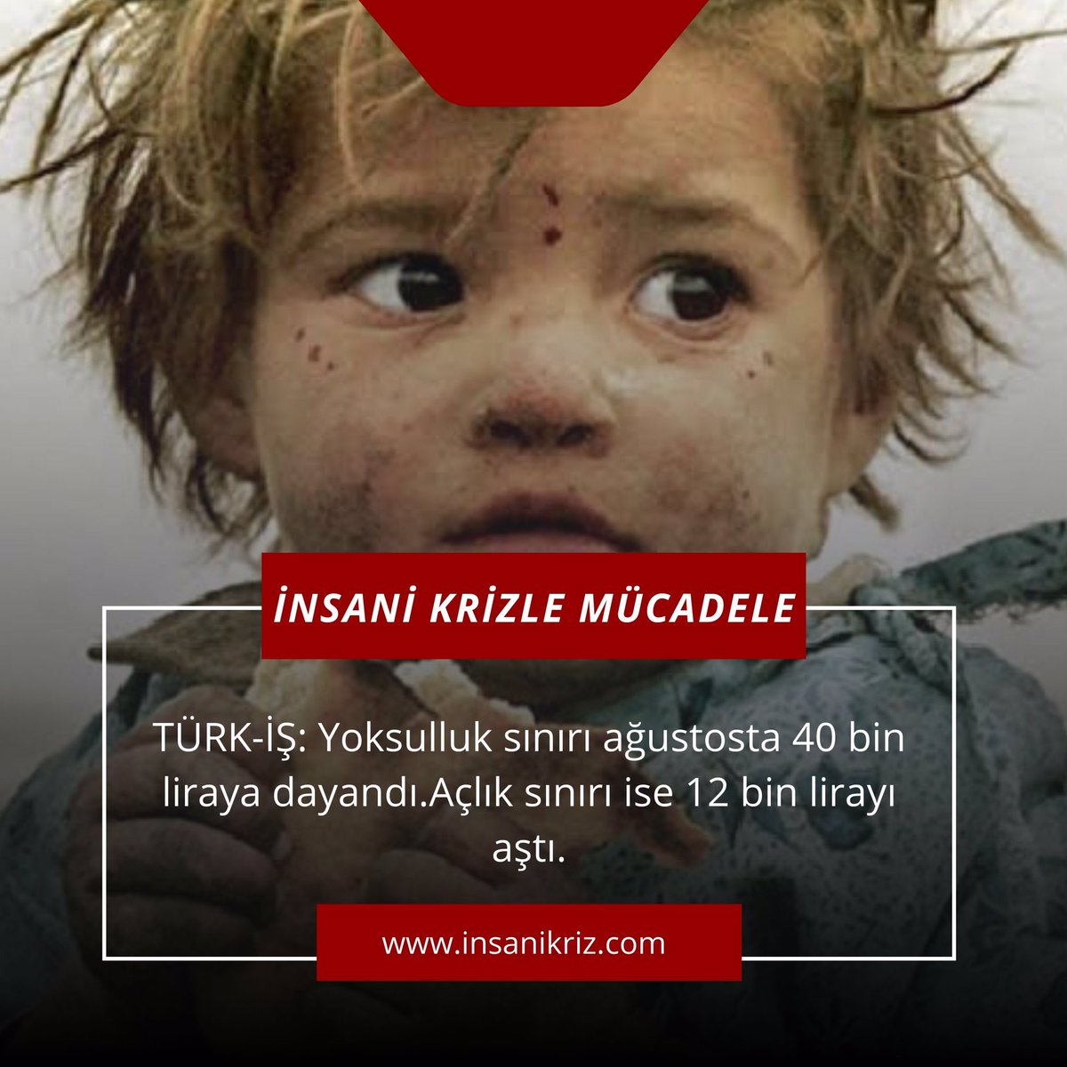 Türk-İş: Yoksulluk sınırı Ağustosta 40 bin liraya dayandı. Açlık sınırı ise 12 bin lirayı aştı.